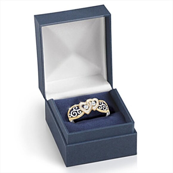 "Lovely Double Heart Carved Flower Two Color Plated Rings for Women, PD697 - Picture 10 of 10